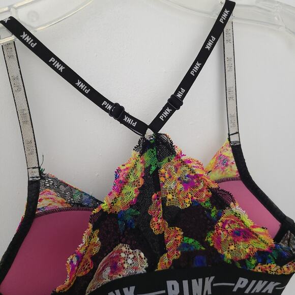 PINK Victoria's Secret Date Push-Up Bra Lace Floral Racerback Front Clasp 32C - Picture 5 of 10